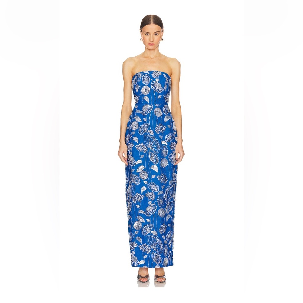 Milly Orion Sequin Embellished Linen Dress in Blue
& White